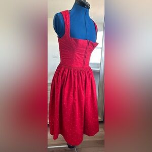 Vtg Salzburg-Wien Lanz Dirndl Cottage Prairie Red Corset Dress Traditional Folk